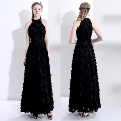 Elegant White Feather Evening Dress Hanging Neckline Engagement Birthday Adult Ceremony Ultra Fairy High End Long Skirt