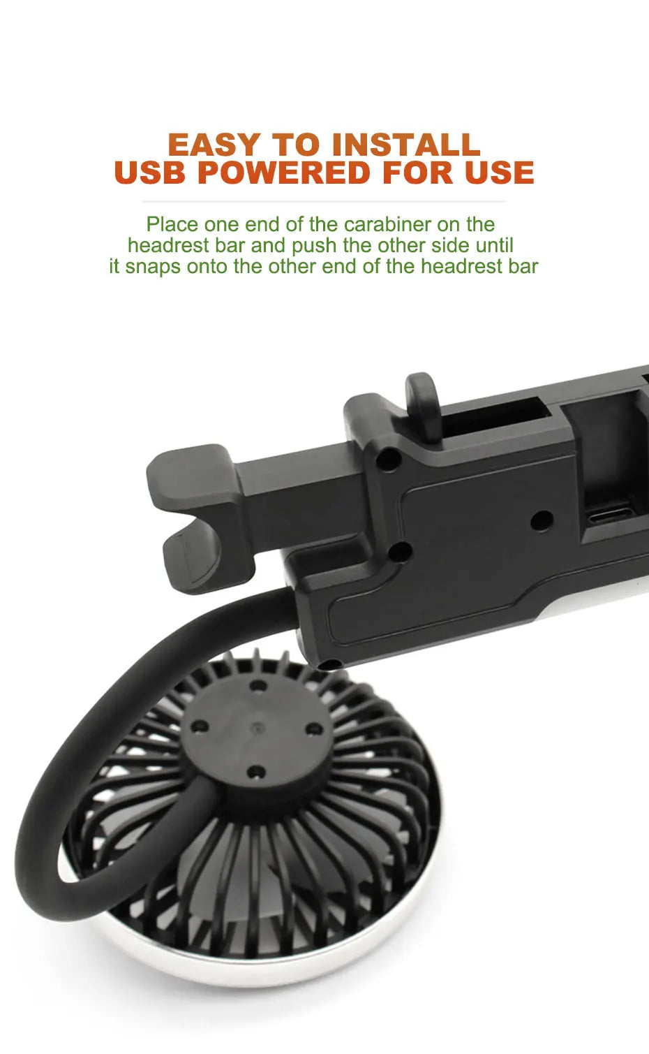 SEAMETAL Dual Head Car USB Fan Cooling Air Fan 3-Speed 360 Degree Adjustable Auto Headrest Fan for Summe Car Accessories