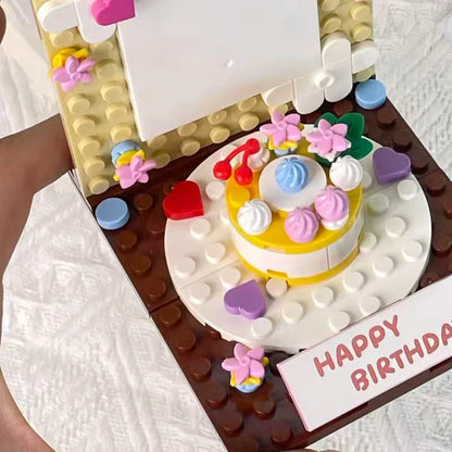 New Creative Building Block Bricks Happy Birthday Cake Blowing Candles Photo Wall Model DIY Assembly Kid Adults Couple Toys Gift