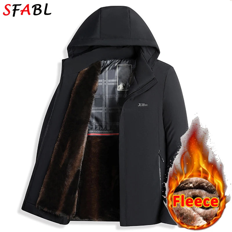 New Hooded Warm Parka With Pockets Winter Jackets for Men's Winter Coats Windbreak Fleece Lining Men's Winter Jacket Coat Luxury
