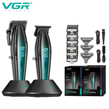 VGR V-992 V-270 high-end men's hair clipper with gradient color body, professional hair trimmer with LCD digital display and pus