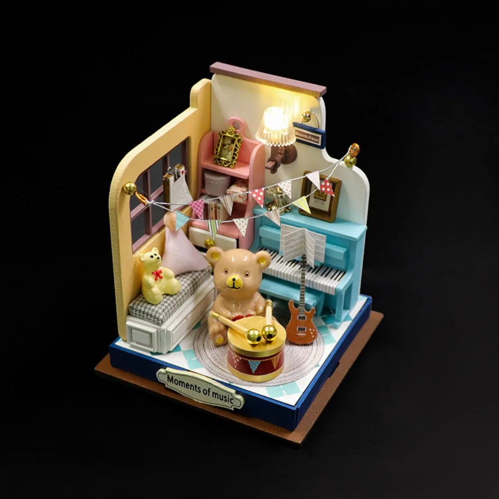 Handmade Coffee Shop Dollhouse Kit Wooden Material Assembly Required Wooden Assembly Mini Size 3D Design DIY 3D Puzzle