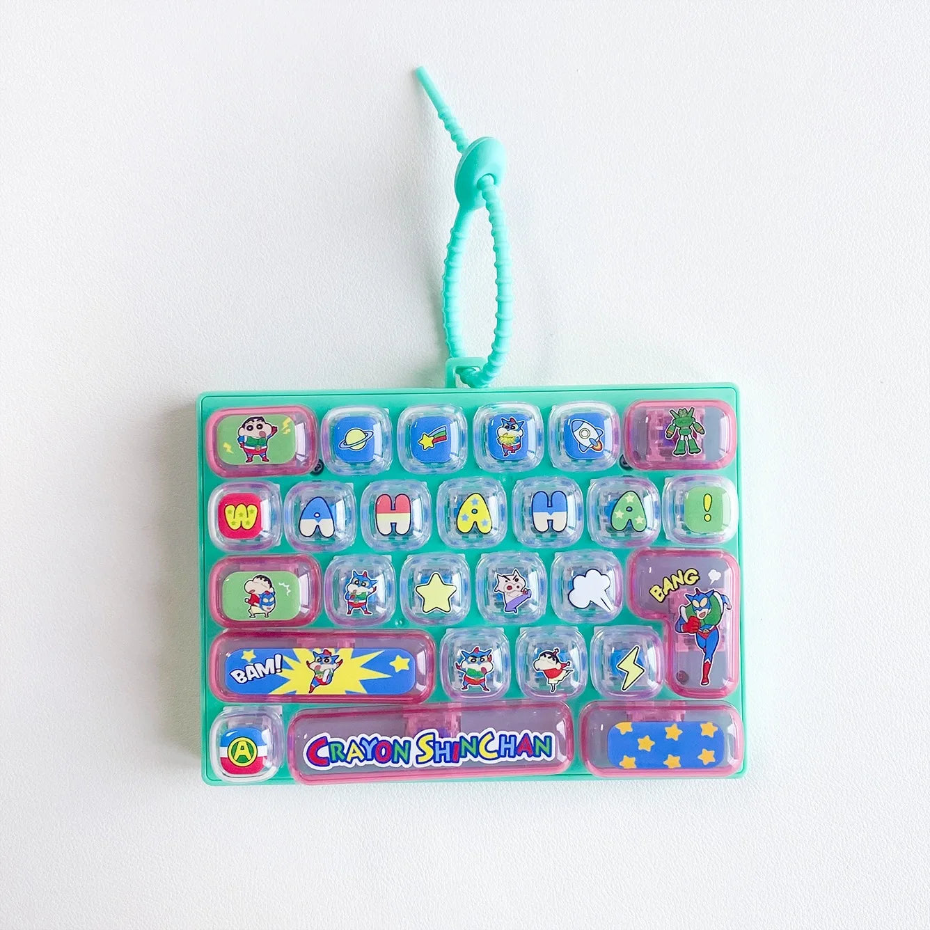 Crayon Shin-chan 26 Key Mechanical Keyboard Keychain Fidget Toy Cute Bag Pendant Stress Relief Gift for Kids Fans anime figure