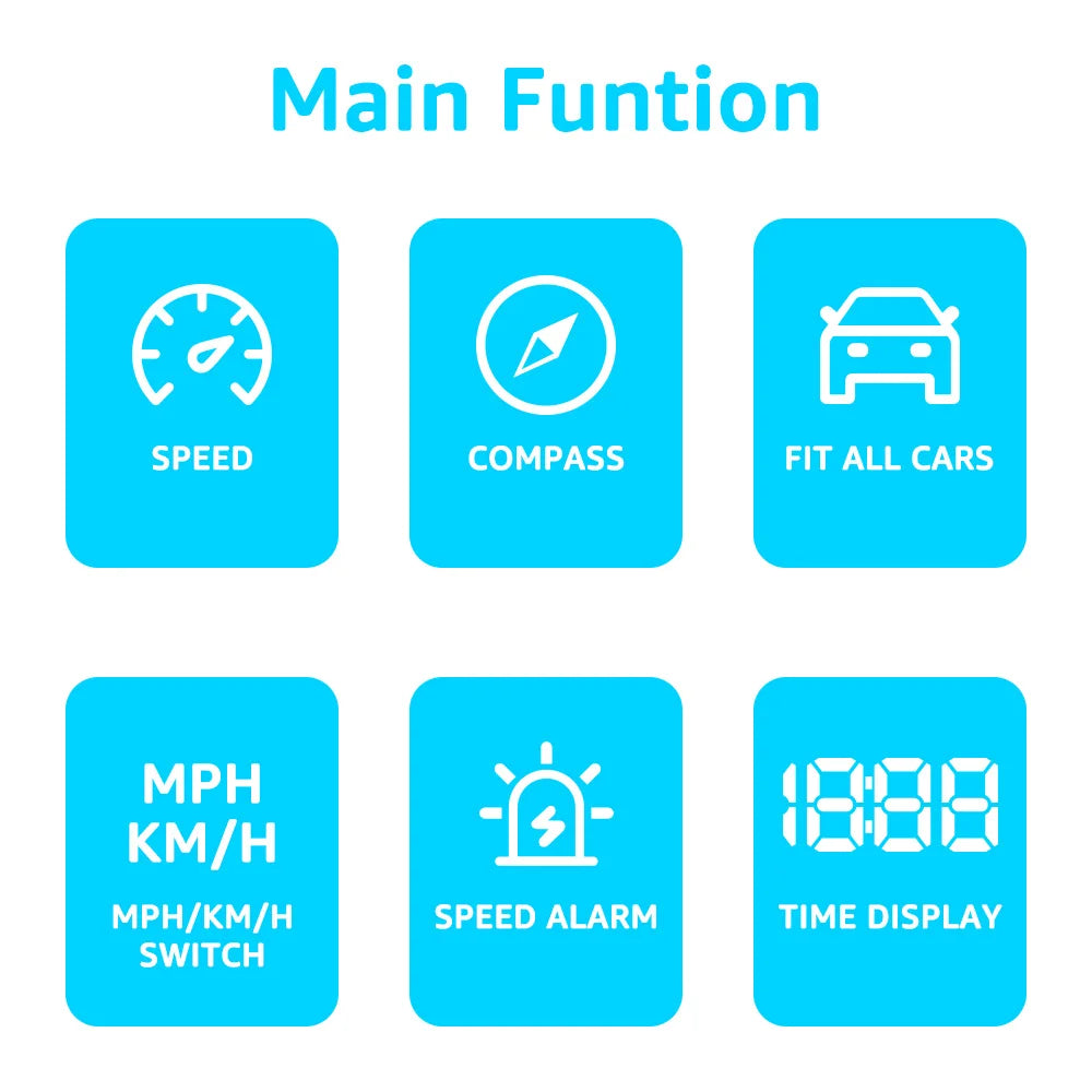 KWHUD Head-up Display Car HUD GPS Speedometer with Time Compass Display, Over-speed Alarm KM/H & MPH Car Electronics Accessories