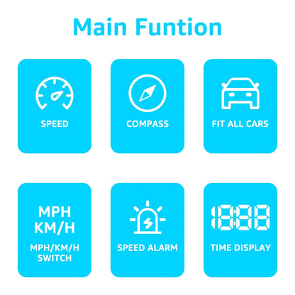 KWHUD Head-up Display Car HUD GPS Speedometer with Time Compass Display, Over-speed Alarm KM/H & MPH Car Electronics Accessories