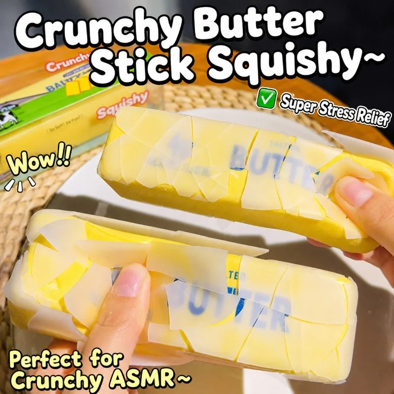 Crunchy Butter Cheese Stick Squishy Fidget Toy Slow Rebound Sound Crispy Butter Bar Toy Finger Squishy Prank Vent Toy for Adult