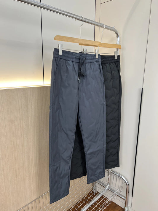 Men's Winter Casual Lightweight 90 Duck down Pants Elastic Waist Straight Leg Long Trousers Fashionable Urban Style Pure Color