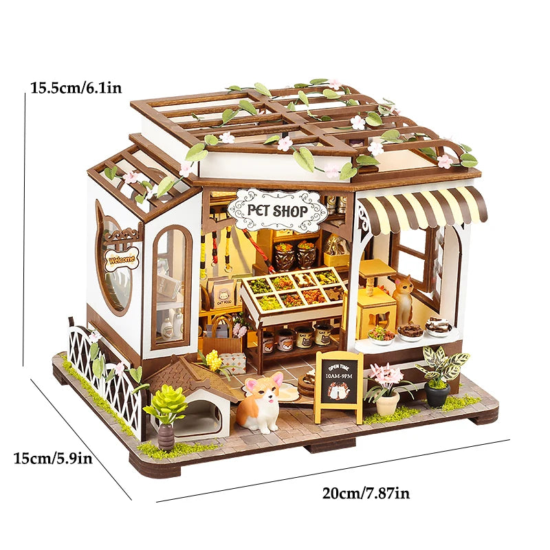Zuuton DIY Wooden Dollhouse Kit Flower Garden Villa with LED Light Miniature House with Furniture 3D Puzzle Handmade Craft Gifts