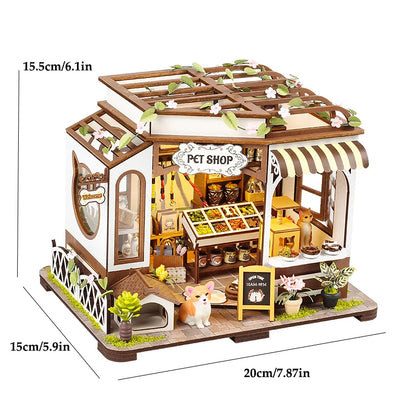 Zuuton DIY Wooden Dollhouse Kit Flower Garden Villa with LED Light Miniature House with Furniture 3D Puzzle Handmade Craft Gifts