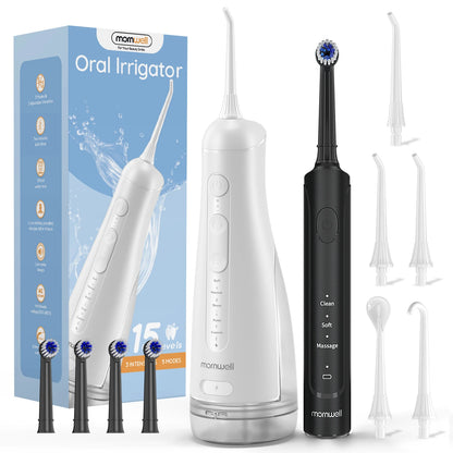 Mornwell 2.0 Electric Toothbrush & Water Flosser Combo, 6 Jet Tips, 4 Brush Heads, IPX7 Waterproof Design for Complete Oral Care
