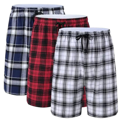 100% Cotton 3Pcs Mens Underwear Boxers Shorts Male Breathable Loose Pajama Sleep Bottoms Shorts Plaid Comfortable Homewear