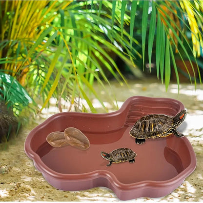 Turtles Bathing Pool Water Bowl with Slip Proof 35x28.50cm Friendly Habitat with Steps for Reptiles Resting and Soaking