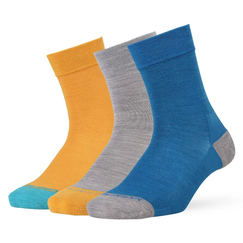 ZEALWOOD 3 Pairs Lifestyle Series Merino Wool Running Socks Men Women Crew Anti-blister Cushion Athletic Sock Ultra-Light Tennis