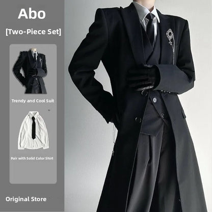 2025 New Long Tailored Coat Jacket Four-Piece Set Neutral Style Shoulder-Length Black High-End Feelings Casual Youth Fashion