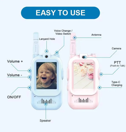 Video Walkie Talkies for Kids 2 Pack Rechargeable Toddler Toys for Indoor Camping Travel Birthday Gfits for Kids Ages 3-12