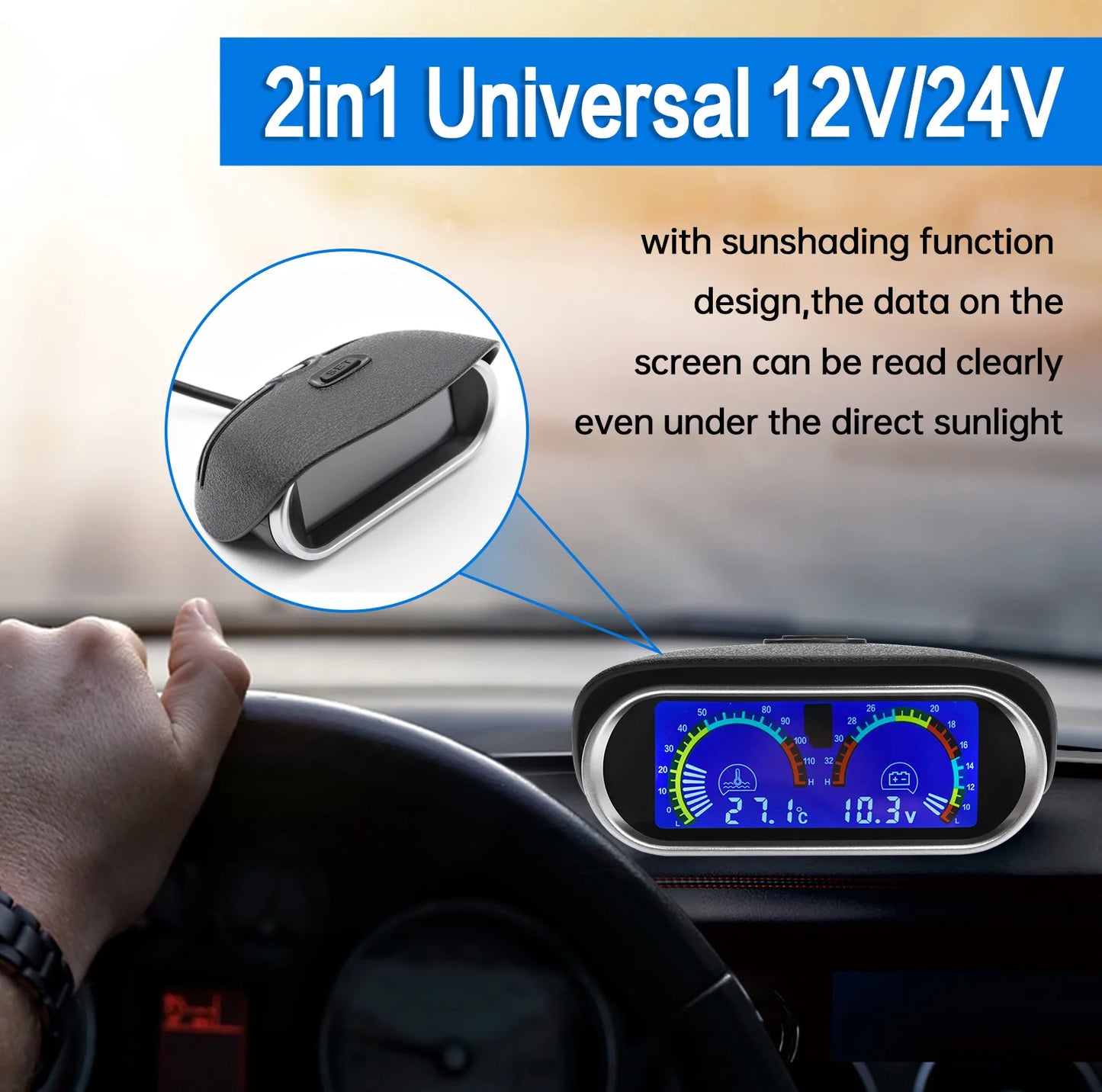 12V 24V Digital Water Temperature Gauge + Volt Water Temperature Sensor Head Plug Joint Pipe Sensor Radiator Hose Adapter 1/8NPT