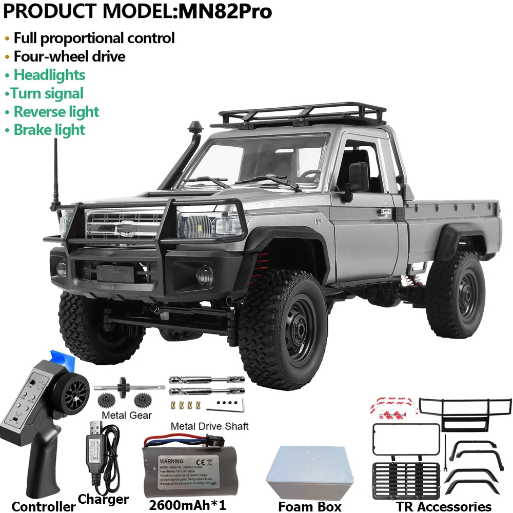 MN82PRO MN82 1/12 RC Car 4WD 2.4G Remote Control Car Simulation Classic All-terrain Off-road LED Light RC Truck Toys As Kid Gift