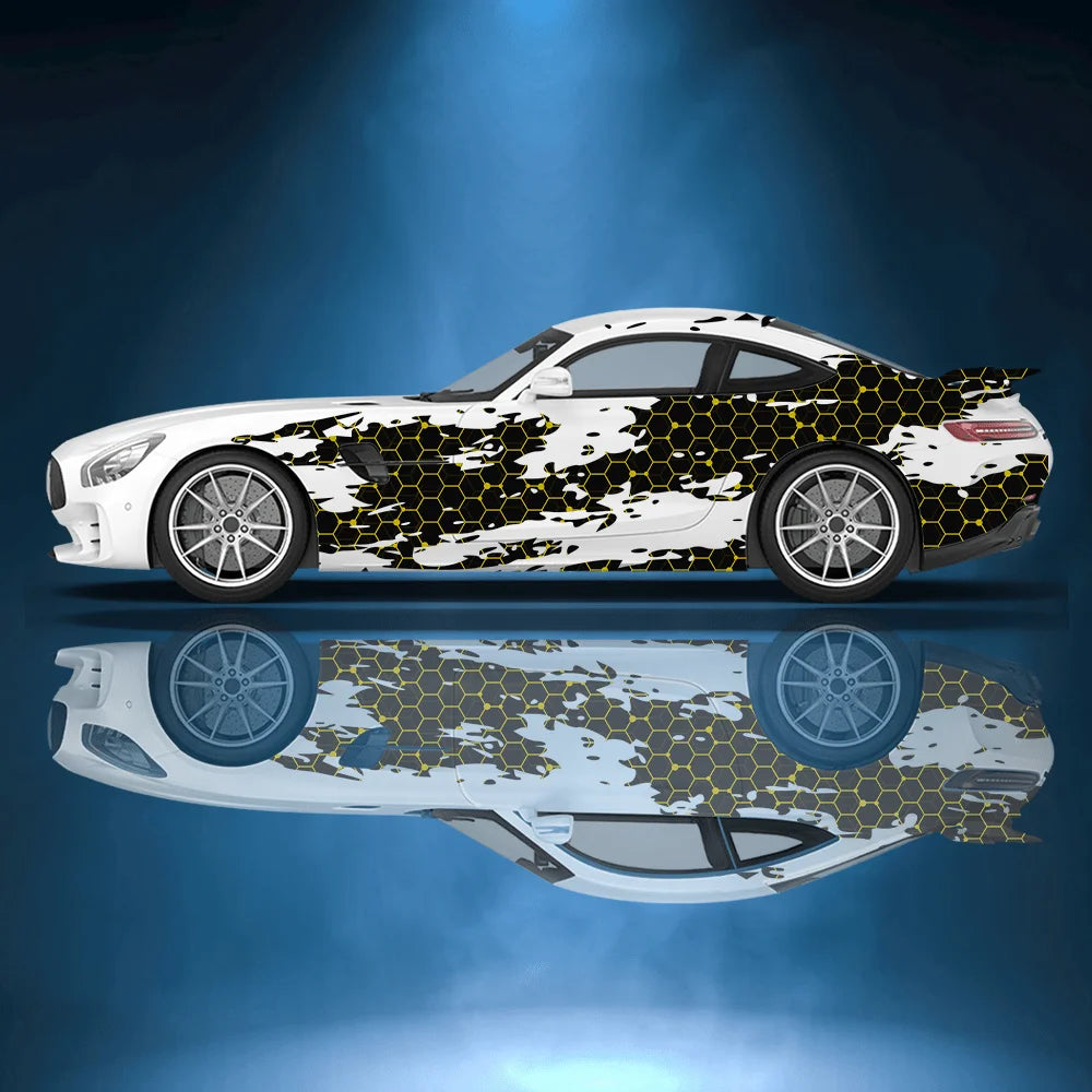 Geometric Abstract Honeycomb Patterned Car Stickers Full Body Wrap Decal Decorative Scratch Protection Automotive