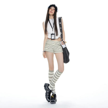 2026 Summer｜American-style Spicy Girl Color-block Striped Low-waist Slimming Outerwear Bermuda Shorts