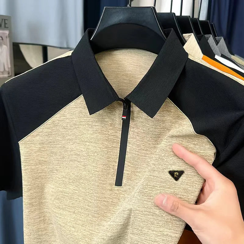Designer Edition Men's Short-Sleeved Polo Shirt Lapel Half-Zip Color Blocking Stamp Outdoor Sports Leisure Ventilate MenClothing