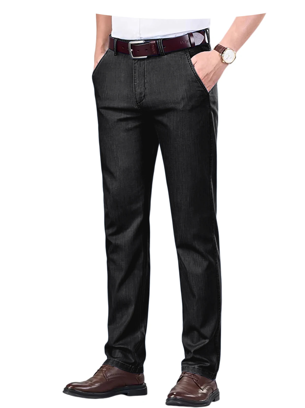 Men's Jeans Straight Leg Denim Pants High Waist Loose Fit Suit Trousers Business Office Formal Casual Men's Dress Pants Summer
