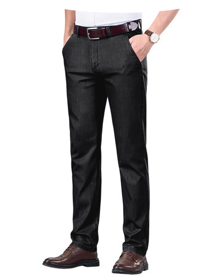 Men's Jeans Straight Leg Denim Pants High Waist Loose Fit Suit Trousers Business Office Formal Casual Men's Dress Pants Summer