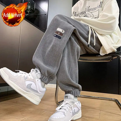 Hip-hop Men's Sweatpants Fleece-lined and Extra Thick Joggers Male Sports Pants Elegant New in High Quality Y2k Casual Trousers