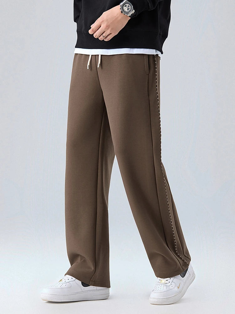 2025 Autumn New Heavy Cotton Sweatpants Men High Quality Air Layer Fabric Loose fit Straight Sport Pants Draped Knitting Trouser