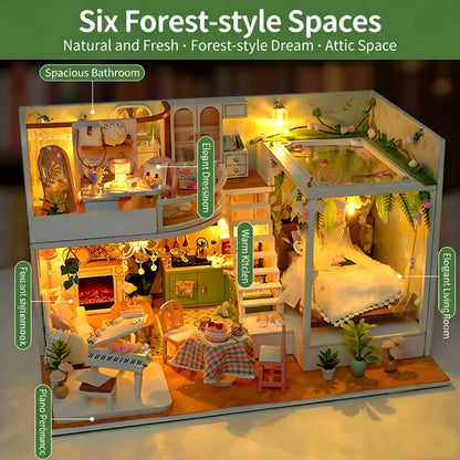 DIY Wooden Doll House Casa Miniature DollHouses Duplex Apartment Model Kits With Furniture LED Lights For Friends Birthday Gifts