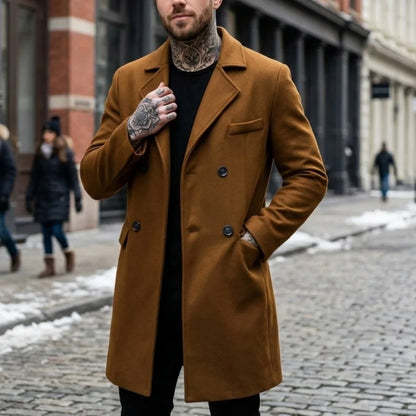 Winter Men's Wool Blends Double-Breasted Knee-Length Trench Coat  Timeless Business-Casual Long-Length Outerwear Jacket for Men