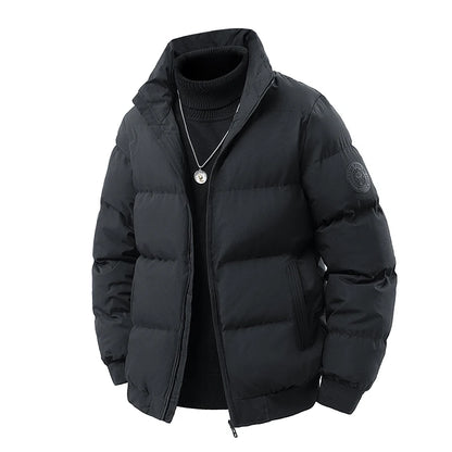 Men's 3D Quilted Puffer Jacket, Thickened Cotton Winter Coat, Stand Collar Warm Outerwear Cold Weather / Daily Wear