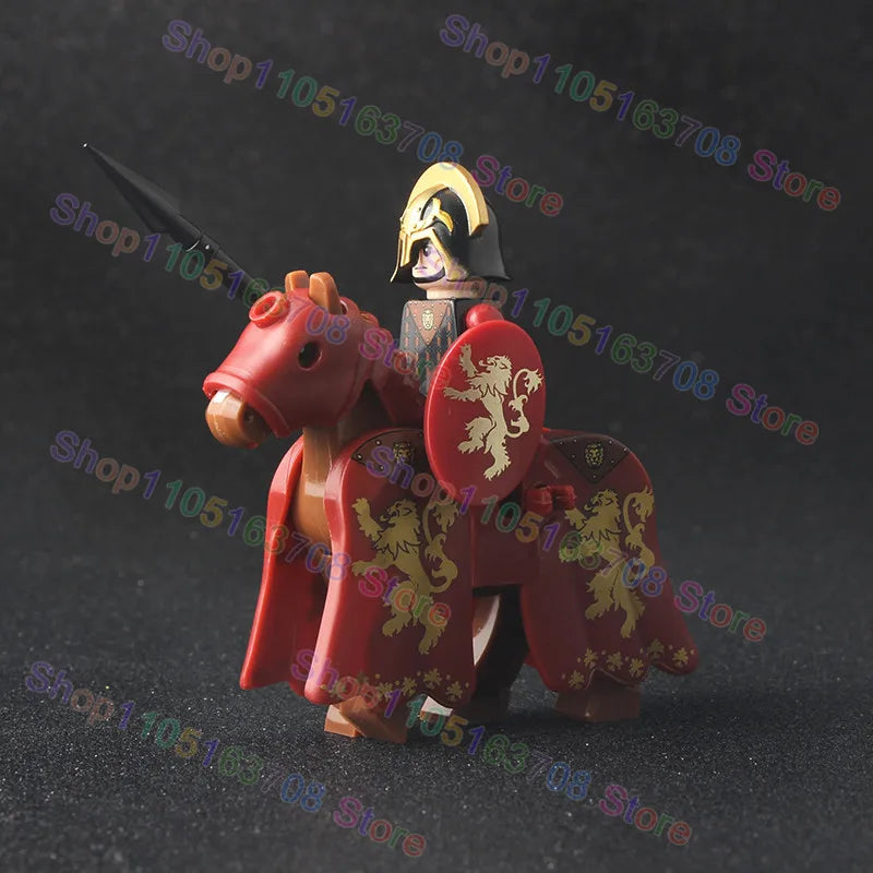 MOC Medieval Military Crusader Knight Building Blocks Castle Army Soldier Figure Horse Mount Shield Sword Accessories Bricks Toy