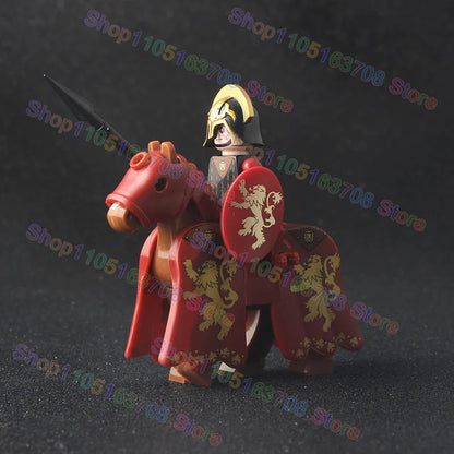 MOC Medieval Military Crusader Knight Building Blocks Castle Army Soldier Figure Horse Mount Shield Sword Accessories Bricks Toy