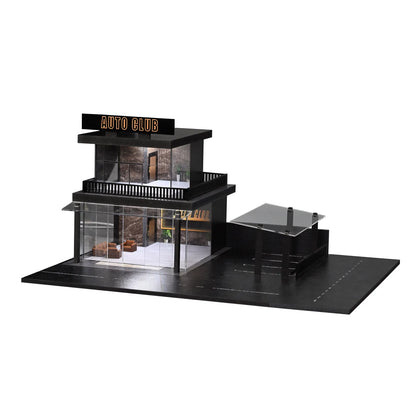 Diorama 1/64 Double-storey Auto Club Model: City Street Parking Lot Building Model Die-cast Car Garage Display Case