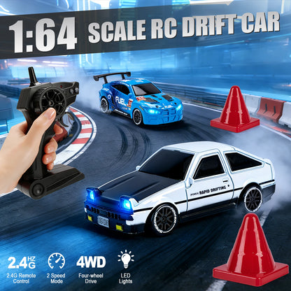 1/64 High Speed Drift RC Car with Light 2.4G 4WD Remote Control Car Mini Racing Model Cars Desktop Full Proportion Cars Gifts