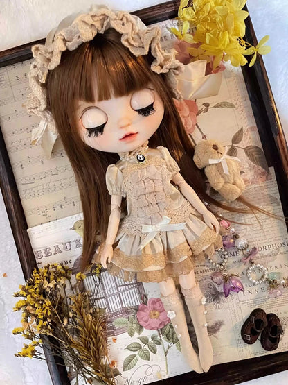 Dula Doll Clothes Dress Vintage Tea Dyeing Skirt Blythe Qbaby OB24 OB22 Azone Licca ICY JerryB 1/6 Doll