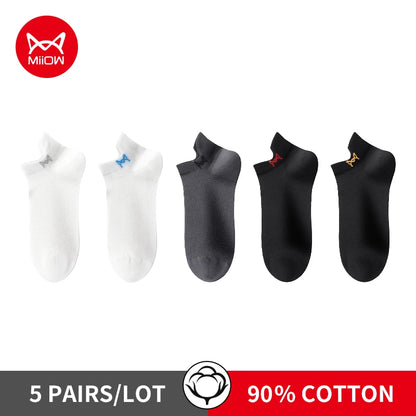 MiiOW 5 Pairs Harajuku Man Socks Embroidered LOGO Antibacterial Men's Boat Socks Brand Mesh Breathable Anti Slip Cotton Sock