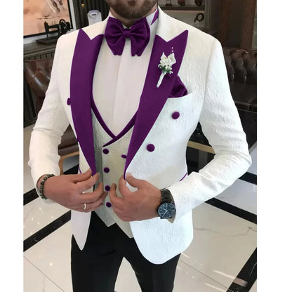 Floral Wedding Suits for Men Double Breasted Jacket with Vest Pants 3 Pieces Peak Lapel Groom Tuxedo Male Fashion Suit
