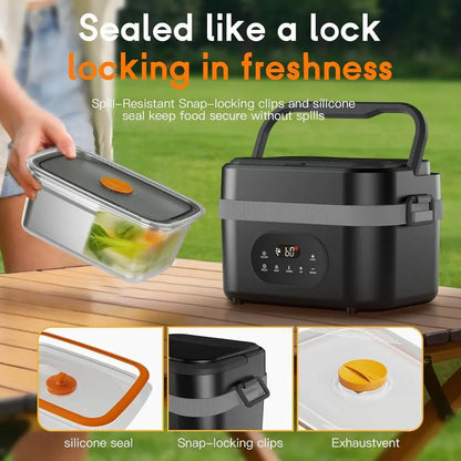 Rechargeable 6.3-Cup Electric Lunch Box with Scheduled Heating & Auto Warm for Adults - Portable Food Warmer for Work, Office &