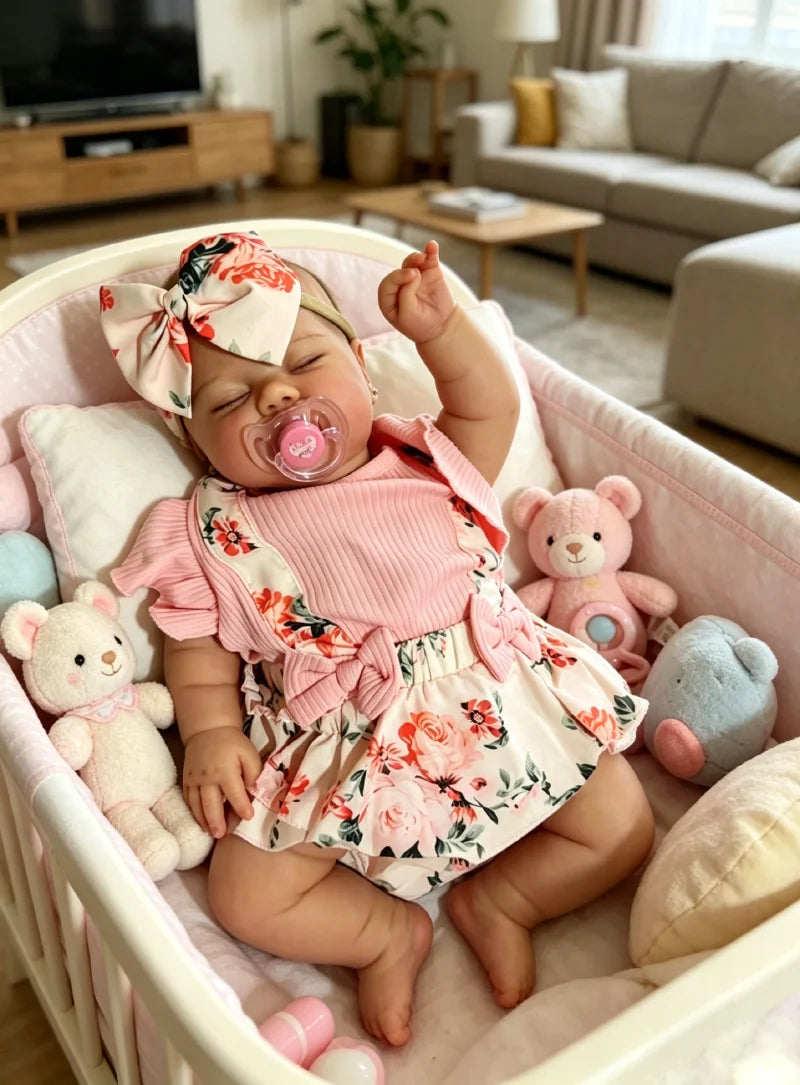60CM  Reborn Pickle Sleeping Baby in Dark Skin Soft Body Hand-Painted Lifelike Baby with Hand Draw  Hair Collectible Art Doll