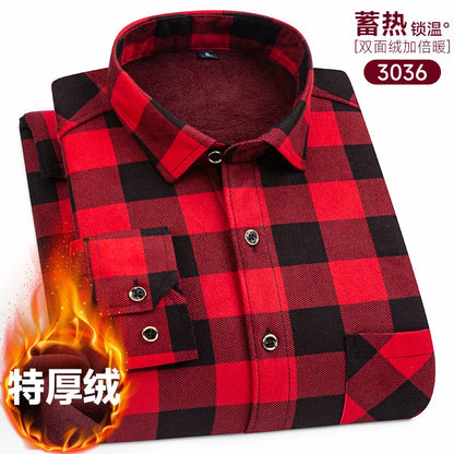 Men's long-sleeved shirt with fleece thickened warm autumn and winter plus size 8XL9XL slim casual plaid everything comfortable