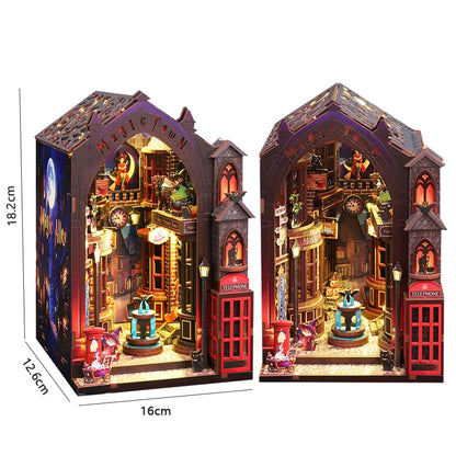 Zuuton Dragon Treasure DIY Book Nook Kit 3D Wooden Puzzle with LED Light Miniature Dollhouse Bookend Handmade Model Decor Gift