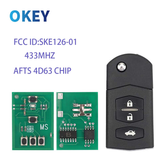 Okey Flip Remote Car Key 433MHz 4D63 AFTS Chip For Mazda 2 3 5 6 Mitsubishi system SKE126-01 SKE126-A1