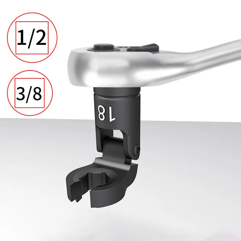 6 Pcs 12mm-19 mm Long Flex Head Crows Foot Line Wrench Set 3/8" Drive Injector Fuel Line Crowfoot Flare Nut Socket Wrench