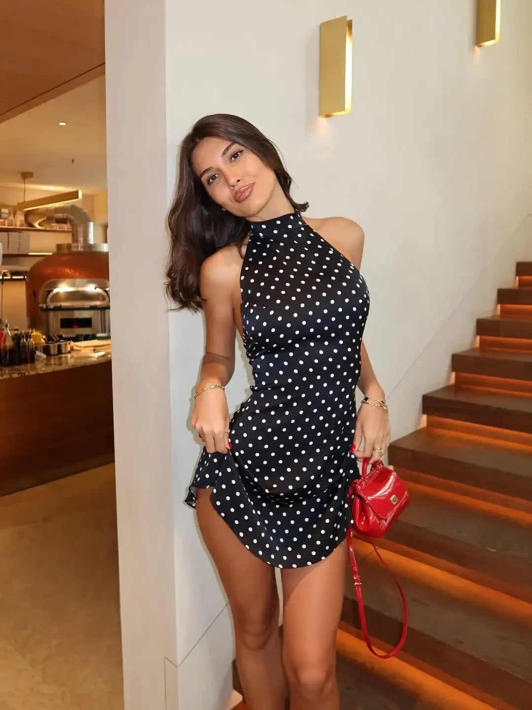 Tuularose Fashion Polka Dot Dress Vintage High Waist Sleeveless Backless Neck Lace-up Dress Sexy Party Luxury Women Dresses Y2k