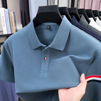 High-end Summer New Pure Cotton Short-sleeve T-shirt, Men's Casual Versatile Polo Shirt with Collar, All-cotton Top, Dad Outfit