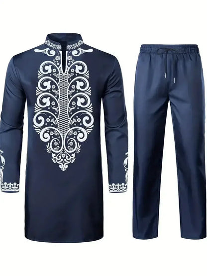 Pop Four Seasons Hot Selling New Fashion Men's 2 Pieces Sets Afirican Syle Ethinic Casual Clothes And Pants Muslim Men Clothing