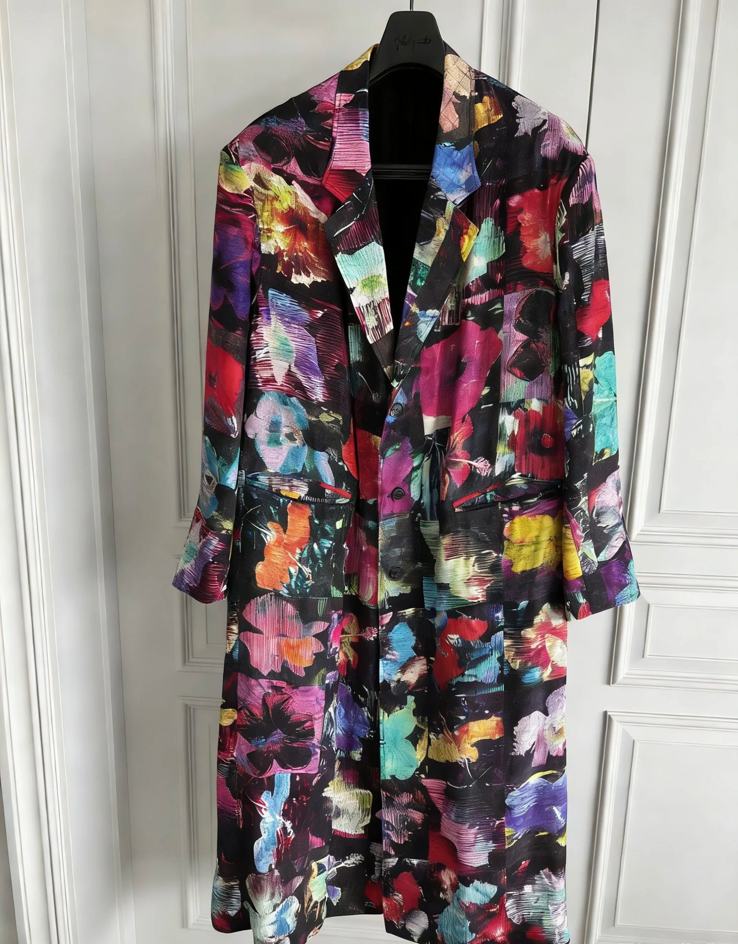 TOP-YAMAMOTO's original design, "Flower Encyclopedia", floral trench coat designer, Sangcan Silk Coat