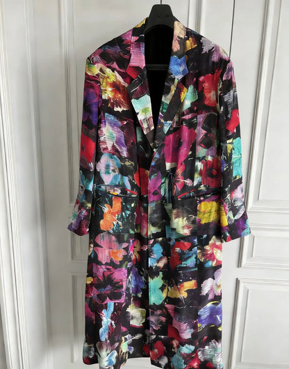 TOP-YAMAMOTO's original design, "Flower Encyclopedia", floral trench coat designer, Sangcan Silk Coat