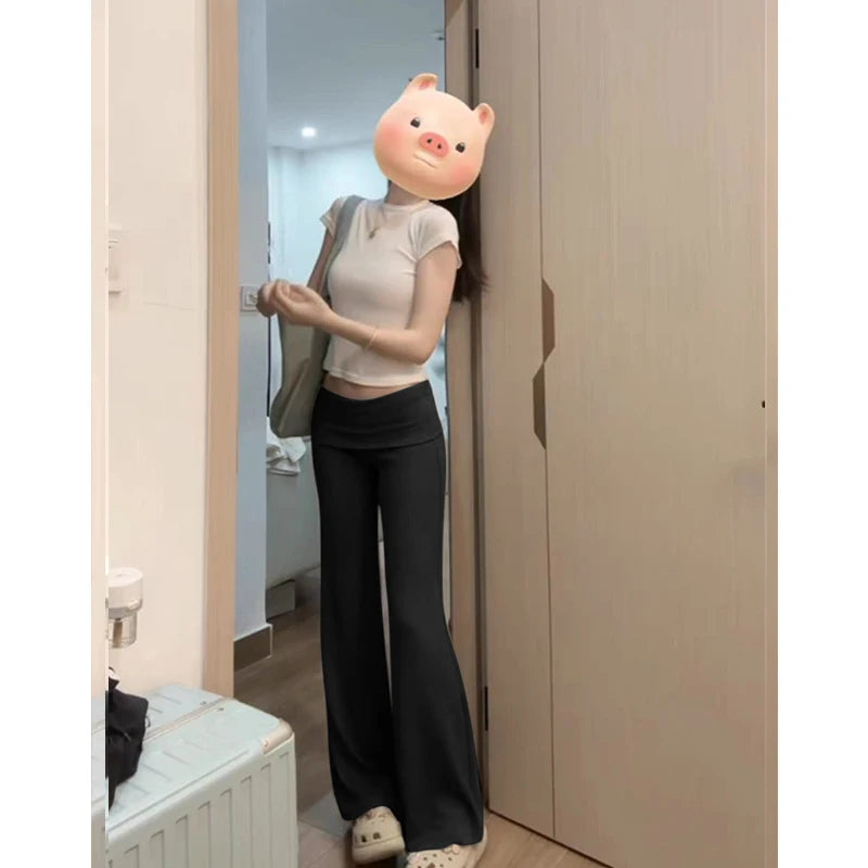 Gray Comfortable Loose Feeling Micro Flared Casual Pants Women's Spring Summer New Elastic Slimming Sports Yoga Floor-Length ...